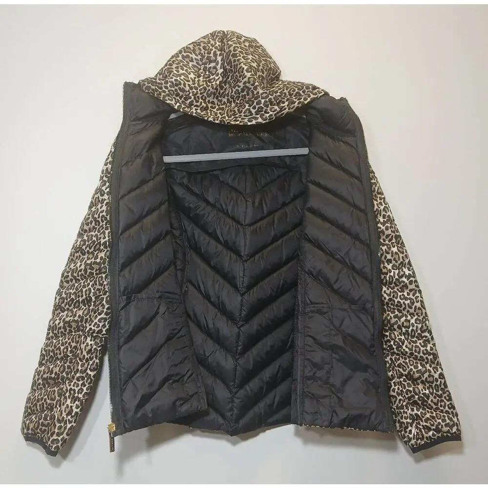 Michael kors womens small down jacket packable hoodie jacket leopard